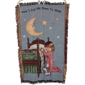 Vintage Now I Lay Me Down To Sleep Nursery Crib Baby Kid Woven Throw Blanket